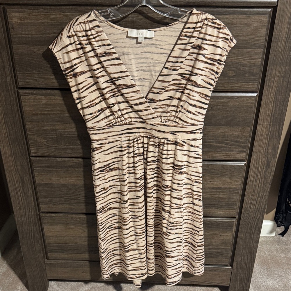 LOFT Zebra Stripe Midi Dress - Tan and Brown